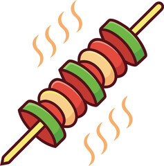 Grilled vegetable skewer illustration with green pepper tomato and onion ready to eat