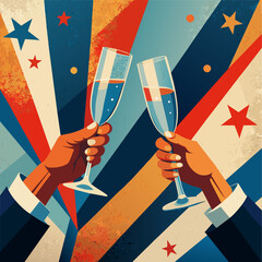 Elegant Hands Holding Champagne Glasses – Toast Celebration Vector Illustration