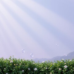 Floral Meadow with Floating Bubbles and Sunlight