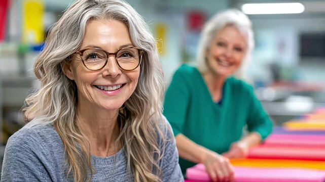 Smiling women showcase joy and collaboration vibrant workspace, engaging creative activities that inspire connection and teamwork.