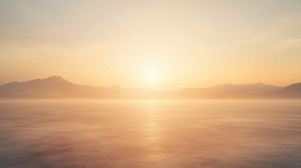 Naklejka premium Serene sunset over calm water with distant mountains