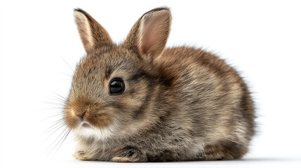 Obraz premium Cute baby rabbit, soft fur, brown and gray coloring, alert eyes, adorable pose
