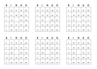 BINGO cards set, printable vector bingo lottery play cards