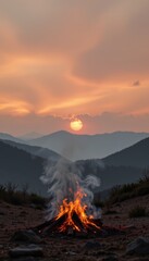 Fototapeta premium Campfire at Sunset in the Mountains