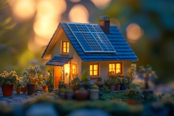 Miniature Eco-Friendly Home with Solar Panels