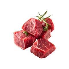 Raw Beef Cubes: Fresh and Juicy Meat Delight on Transparent Background