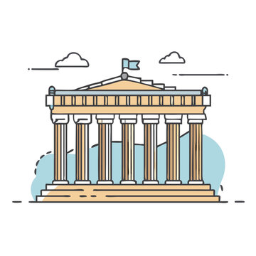 Line Art Illustration of the Iconic Hephaestion Temple in Athens Greece