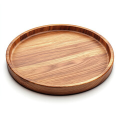 Round wooden serving tray.  Features a simple, wide rim and a smooth, light brown wood grain