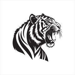 Roaring Tiger Silhouette on White Background