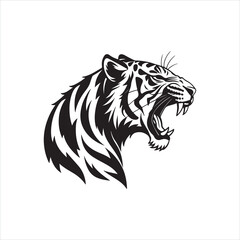 Roaring Tiger Silhouette on White Background