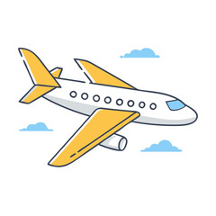 A Cute Yellow and White Airplane Soaring Through Fluffy Clouds