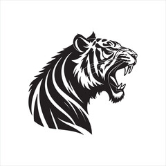 Roaring Tiger Silhouette on White Background