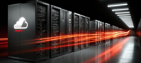 Data center aesthetics black server racks and dynamic light flow