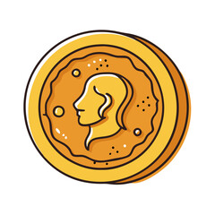 Golden Coin Featuring a Woman's Profile Design Element