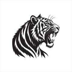 Roaring Tiger Silhouette on White Background