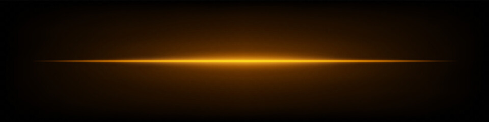 Bright orange horizontal neon lens flare isolated on dark background. Abstract futuristic minimalistic beam, perfect for UI, digital design, sci-fi projects. EPS vector illustration.
