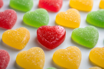 Colorful Heart-Shaped Gummy Candies – Sweet Jellies on White Background