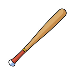A Cartoon Illustration of a Wooden Baseball Bat with Red Handle