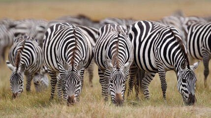 Naklejka premium Zebras Grazing in the African Savannah