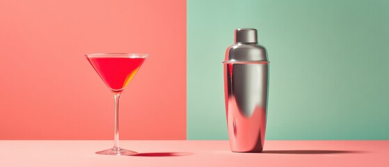 Vibrant red cocktail elegance against a pastel backdrop