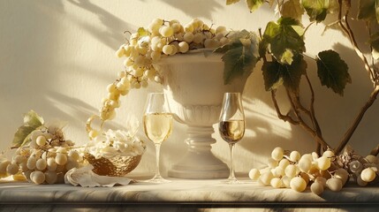 Still life with grapes, wine, and flowers