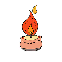 A HandDrawn Illustration of a Lit Candle in a Clay Pot