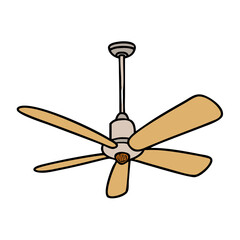 Illustration of a fiveblade ceiling fan with beige blades and a light beige motor housing