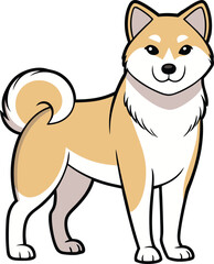Cute shiba inu dog cartoon illustration standing with smiling face