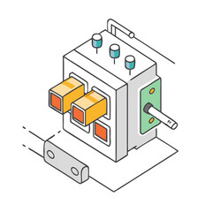 Isometric Illustration of a Complex Electrical Device with Multiple Components and Connections