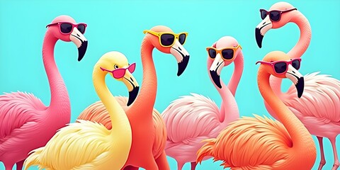 Naklejka premium group of pink flamingos