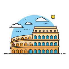Iconic Roman Colosseum under a Sunny Sky Vector Illustration