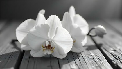 Fototapeta premium close up view of white orchid flowers isolated on grey