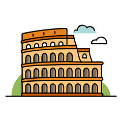 Iconic Roman Colosseum Illustration with Sky and Grass