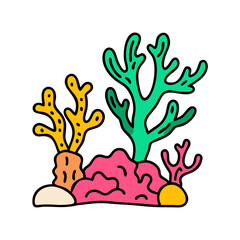 Vibrant Illustration of Colorful Coral Reef with Various Coral Types