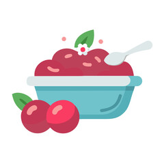 Delicious Cranberry Sauce in a Bowl with Spoon and Fresh Cranberries