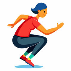 Obraz premium Energetic woman jumping in squatting position against white background 
