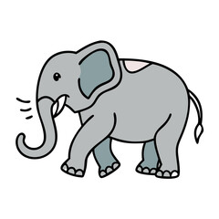 Adorable Cartoon Elephant Walking Illustration Grey Animal Wildlife Nature