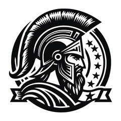 Warrior Helmet Profile with Stars Graphic Illustration
