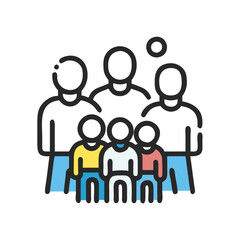 A happy family group of parents and children illustration