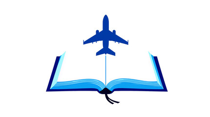 Minimalistic Vector Illustration of Airplane Over Book for Flight and Research