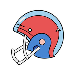 American Football Helmet Illustration Cartoon Style Red Blue White