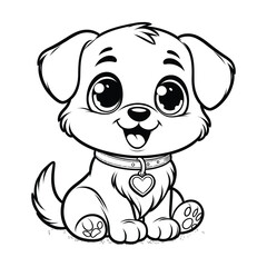 Obraz premium Sitting Puppy Cartoon Illustration with Big Eyes