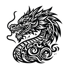 Detailed Dragon Illustration with Tribal Design