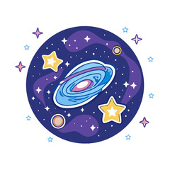Fototapeta premium Whimsical Galaxy Illustration Featuring Stars Planets and Spiral Nebula
