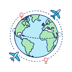 Global Travel Around the World Airplane Flight Route Destinations