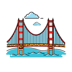 Iconic Golden Gate Bridge Illustration Cartoon Style Simple Design