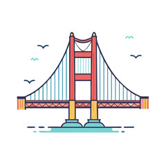 Iconic Golden Gate Bridge Illustration San Francisco Landmark Tourist Attraction California USA