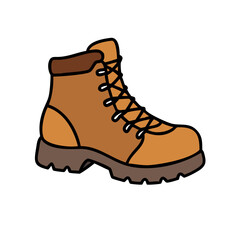 A single brown hiking boot with laces, illustrated in cartoon style