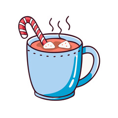 A Cozy Mug of Hot Chocolate with Marshmallows and a Candy Cane
