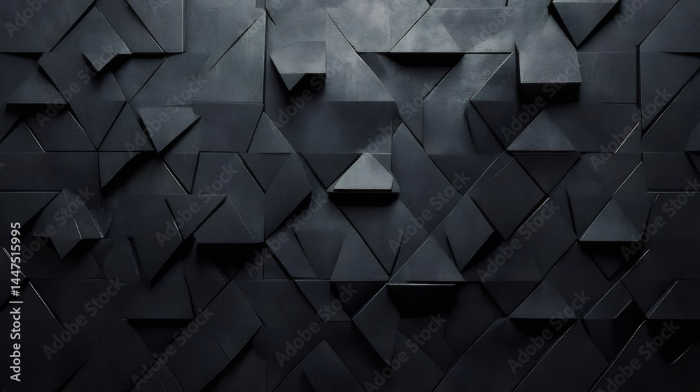 Poster 黒色の三角形の3dパターンテクスチャ背景デザイン 幾何学的な暗い現代的要素 表面の影 ライト グラフィックアート
